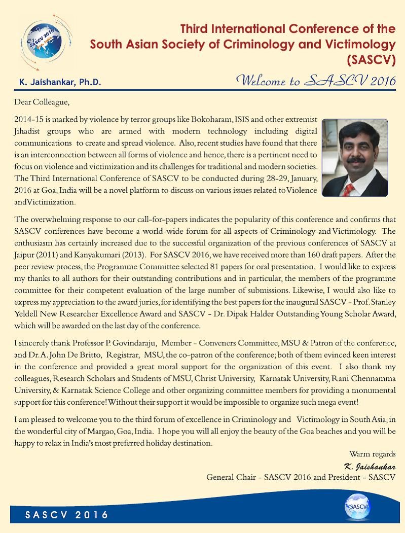President's message, souvenir of the Third International Conference, Goa, 2016
